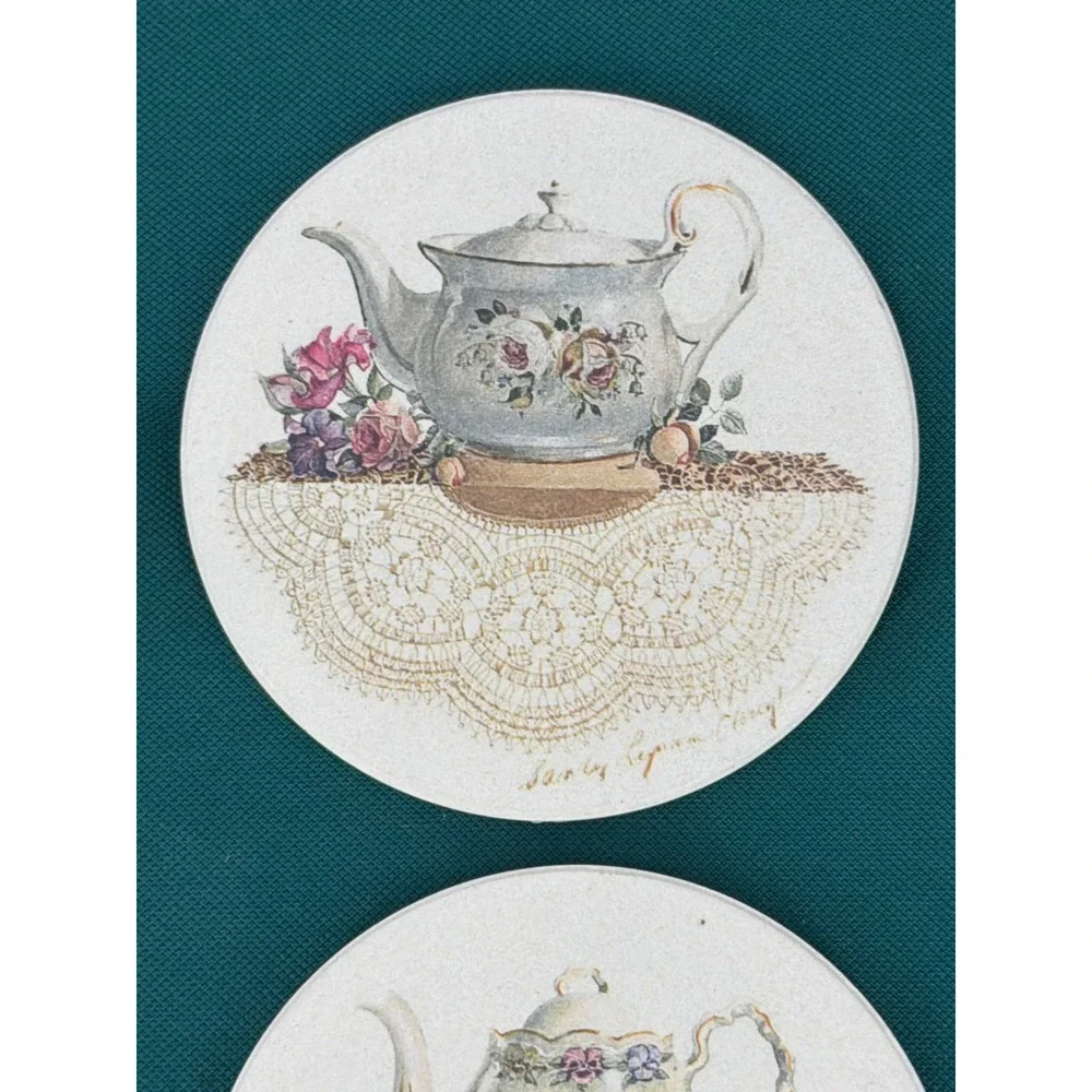 CoasterStone Sandy Lynam Clough Teapot Absorbent Stone Coasters Set of 4‎ Round